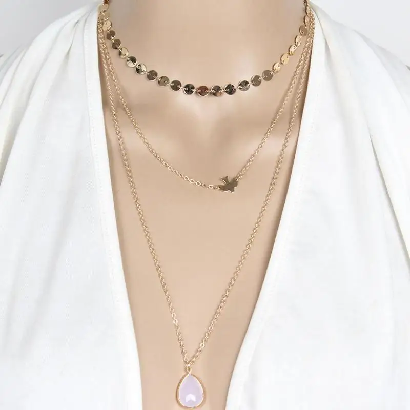 Trendy Sequinned Layered Necklace Set Women Accessories Layering Minimalist Jewelry Female Bijoux Femme | Украшения и аксессуары