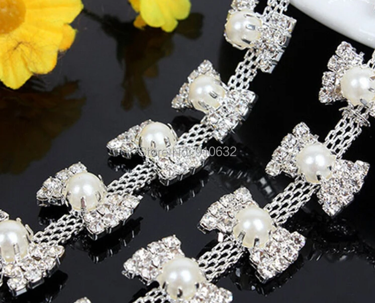 Полукруглая лента в форме банта с жемчугом и кристаллами 1 ярд|trim top|trim plantrhinestone