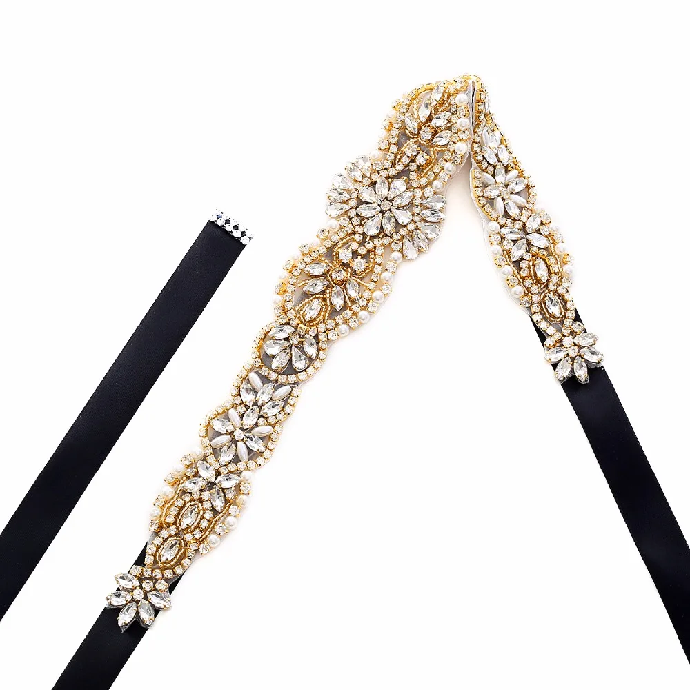 

Diamond Wedding Belt Handmade Crystal Flower Bridal Belt Gold Rhinestones Belt Sash For Wedding Dresses J184G