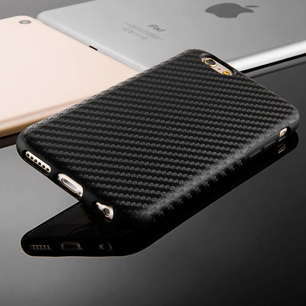 Черный белый цвет углерода Волокно мягкий чехол для iPhone 6/6 s 4.7/плюс 5.5 силикон кожа