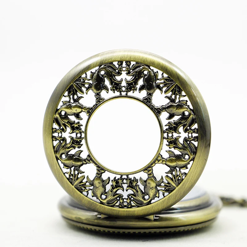 Antique Exquisite Pet Fish Hollow Relief Mechanical Pocket Watch Vintage Gentleman Style Accessories Pendant Necklace Clock