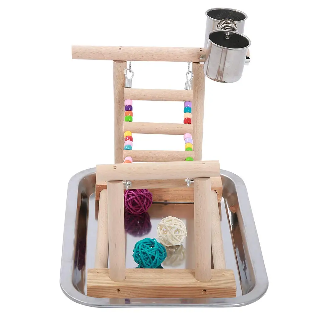 Birds Play Stand with Food Dishes Wood Playground Ladders Parrots Gym Training PerchTable for Small Parrot Parakeet Conure | Дом и сад