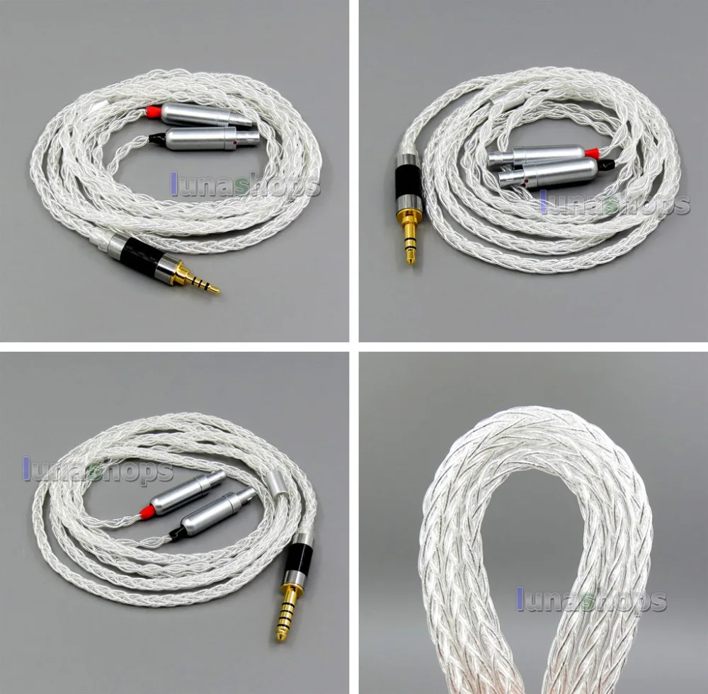 

8 core 2.5mm 3.5mm 4.4mm Balanced Pure Silver Plated OCC Earphone Cable For Sennheiser HD800 D1000 HD802 HD802s HD800s LN006092