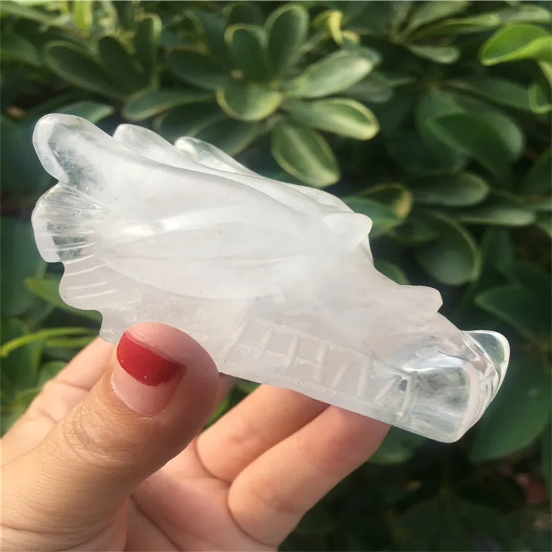 

104g Natural white crystal carved dragon head stone/head healing aura