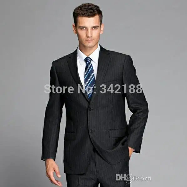 

Bespoke made two button black stripe notch lapel wedding suits for men/New arriver Boss men wear/best man suits/Men Wedding Suit