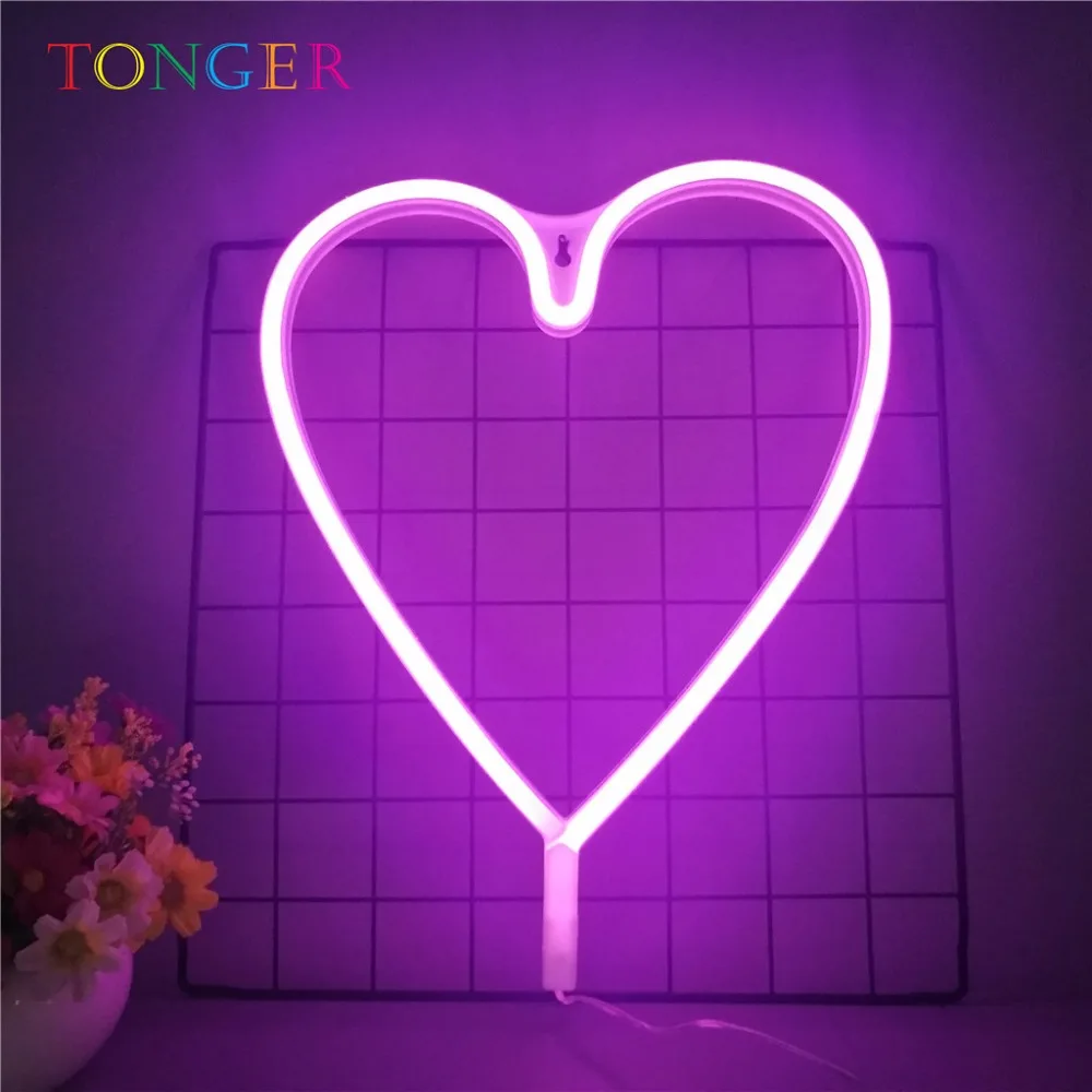 TONGER Operated pink hart Neon Art Sign LED Handmade Visual Artwork Home Wall Decor Leon Light for Kids Room TG2002 | Освещение