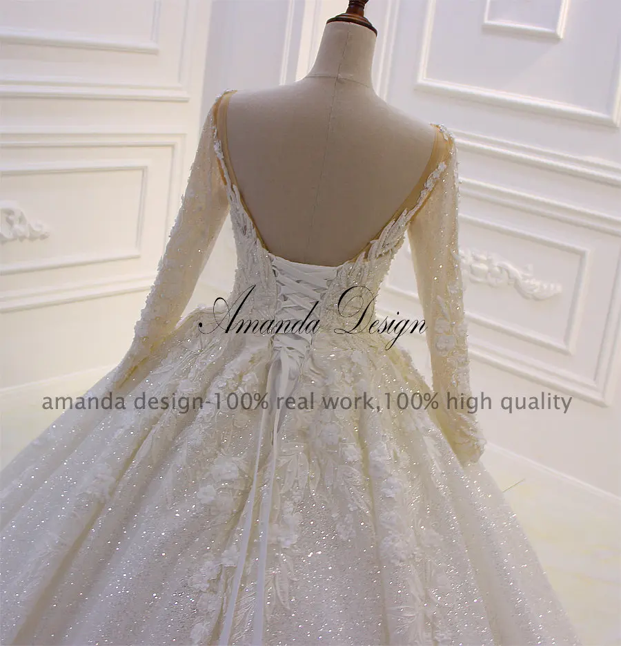 Свадебное платье с длинным рукавом и кружевной аппликацией Amanda Design роскошное