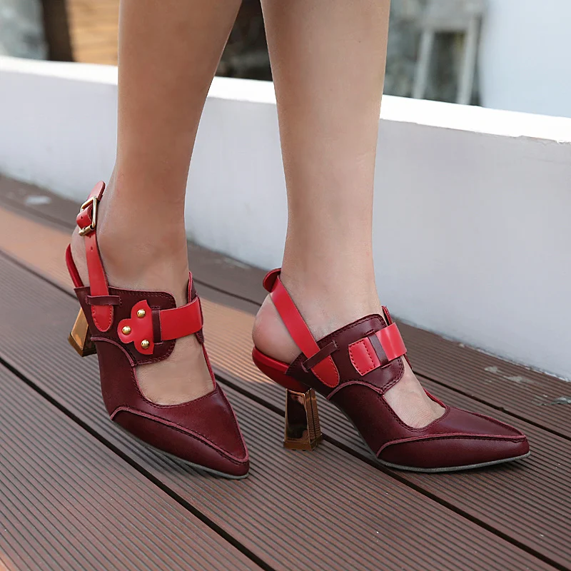 

2021 New Women Pumps Pointed Toe Straps 8CM High Heels Wedding Dress Shoes Woman Genuine Leather Stiletto Valentine Shoes