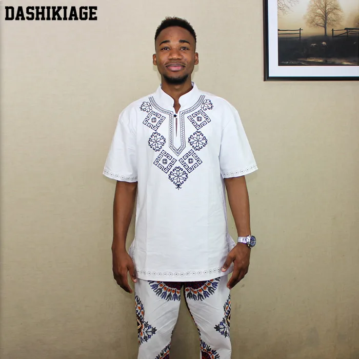 Dashikiage Мужская африканская винтажная Туника тканая высокого качества вышитая Футболка с бахромой Этническая Дашики Хиппи фестиваль Топы - Цвет: white