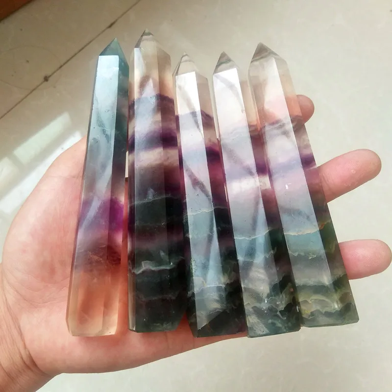 110 150mm Natural coloured fluorite crystal point healing crystal wand and feng shui chakra stones polished crystals
