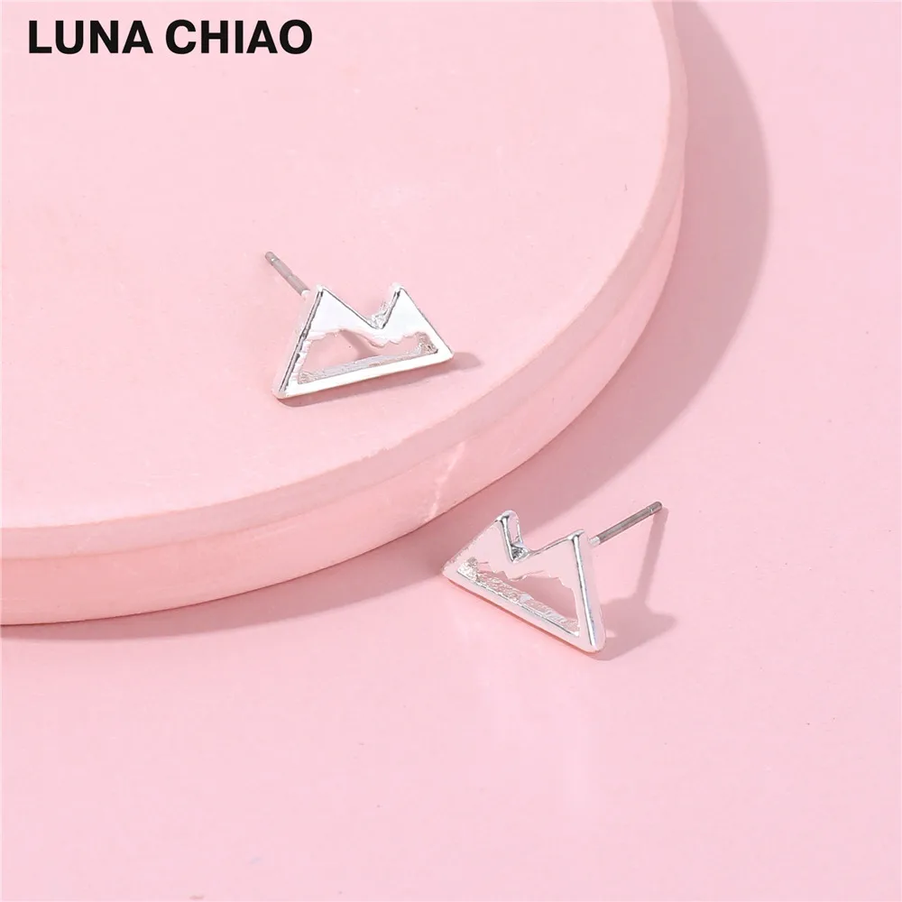Модные серьги LUNA CHIAO золотистые серебристые цветные мини горный треугольник