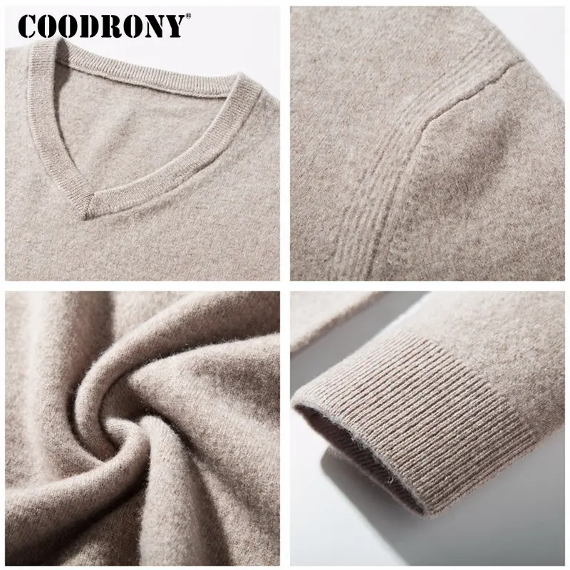 COODRONY, свитер из мериносовой шерсти, мужской, Повседневный, v-образный вырез, Pull Homme,, зима, Новое поступление, мягкий, теплый, кашемировый, мужской пуловер, Свитера 8344