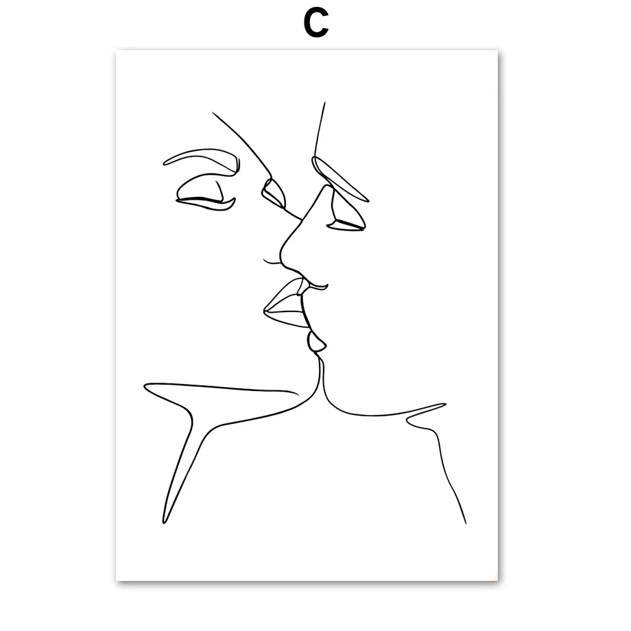C Абстрактная линия, рисунок Love Kiss, сексуальная девушка, настенная живопись на холсте, скандинавские плакаты и принты, настенные картины для декора гостиной - Цвет: C