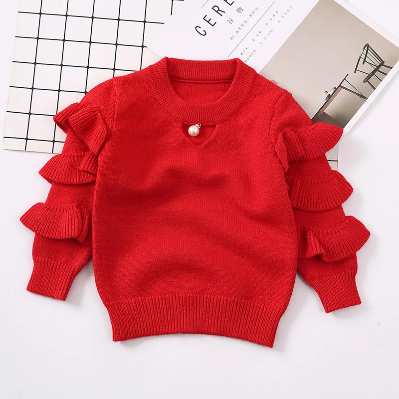 

Rlyaeiz 2019 Spring Autumn Baby Girls Sweater Fashion Hollow Beading Cute Girls Knitted Pullover Baby Girl Clothes For 12M-5Y
