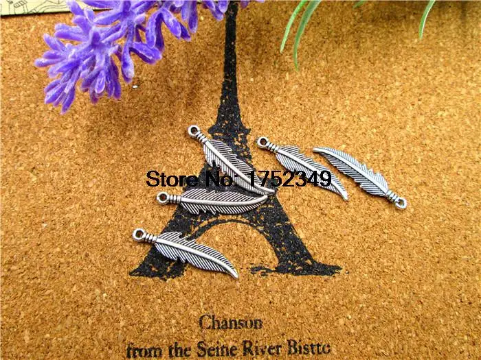 

30pcs--Feather charms,Antique Silver Feather Charms/pendants 8x35mm