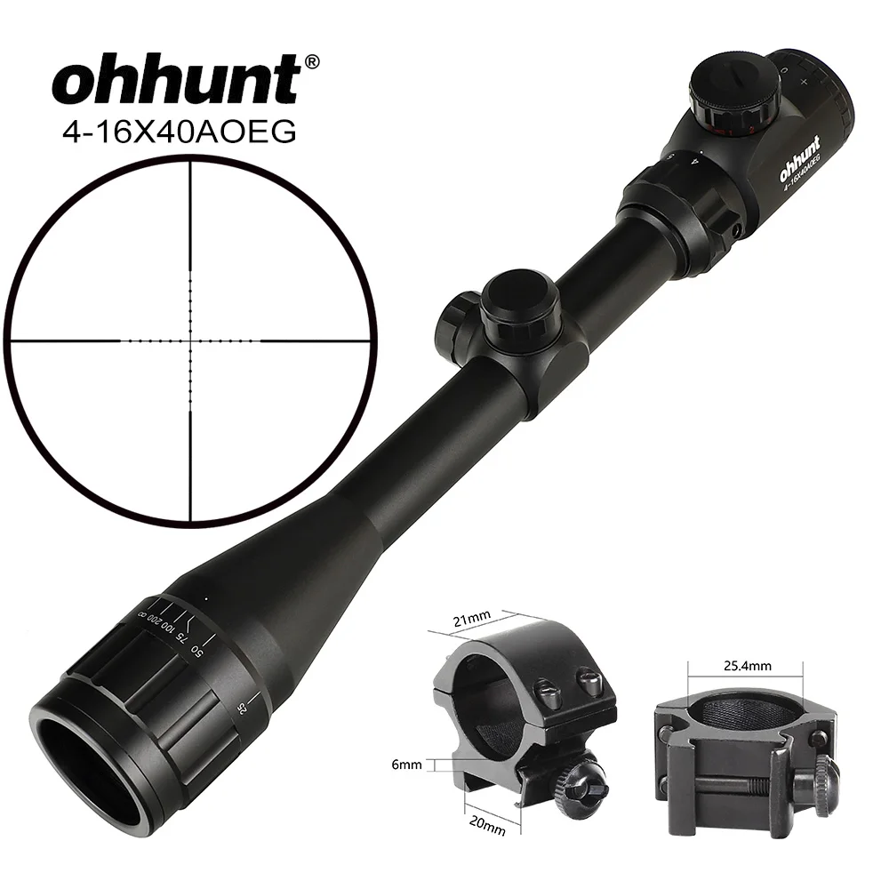 Low picatinny rings Ohhunt 4-16x40 AOEG охотничий оптический прицел Mil точка сетка Красная жадность с подсветкой 25,4 мм трубка тактический прицел - Цвет: Low picatinny rings