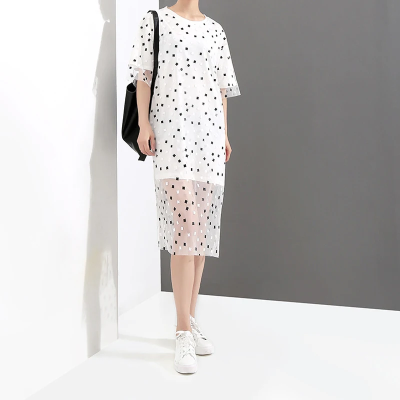 Hongsonghan Женская vestidos платье с volie украшения и dot Pattern Свободные Природные Талия