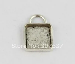 

60 Tibetan silver flat square pendant blanks A9060