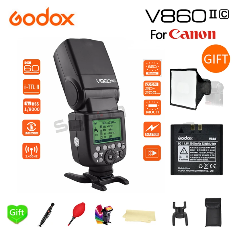 Godox V860II C GN60 E TTL 1/8000s HSS 2 4G Беспроводная X System литий ионная батарея Вспышка Speedlite для