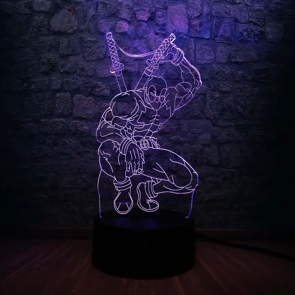 3D светодиодный ночной Светильник Иллюзия атмосферу фильма Марвел рисунок Дэдпул