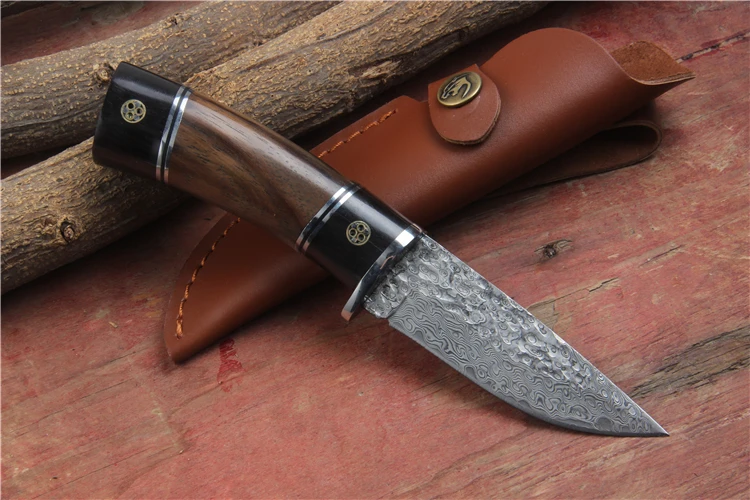 Охотничий нож ручной работы из дамасской стали фиксированный Тактический Клинок