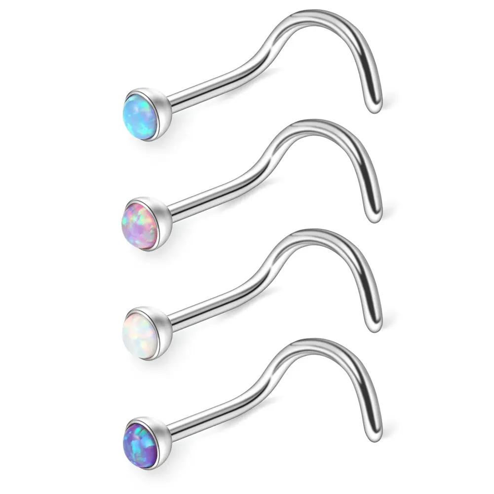 

JFORYOU 18G 2.5mm Jeweled Opal Nose Screw Studs Rings Pin Piercing Jewelry 4PCS