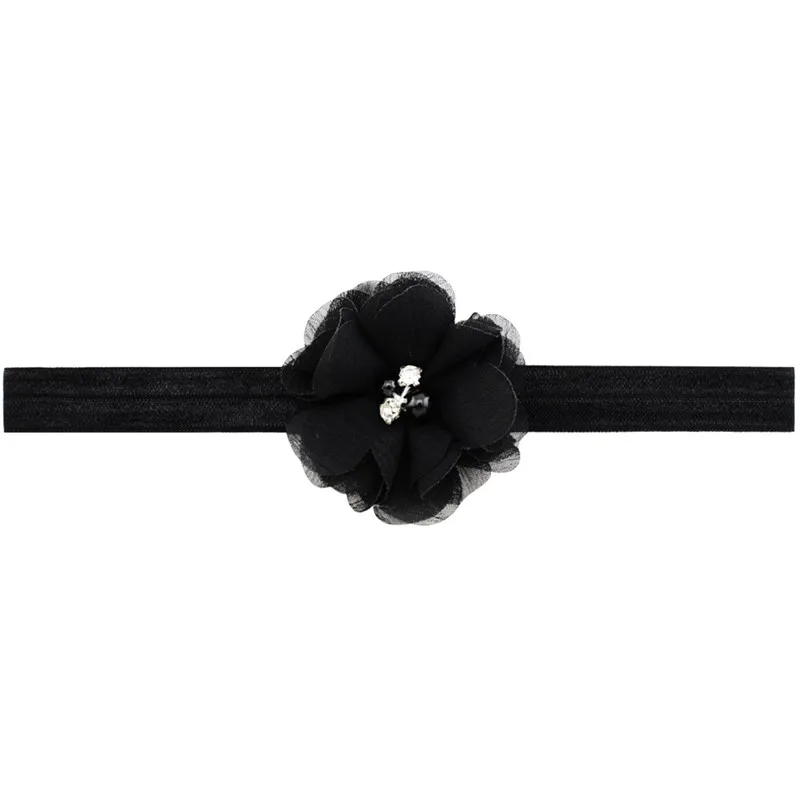 Для новорожденных детей, маленькие однотонные, милые, ручной работы с шифоновым цветком, детские повязки на голову, эластичные повязки на голову для девочек, повязки на голову, аксессуары для волос, тюрбан - Цвет: 04 Black