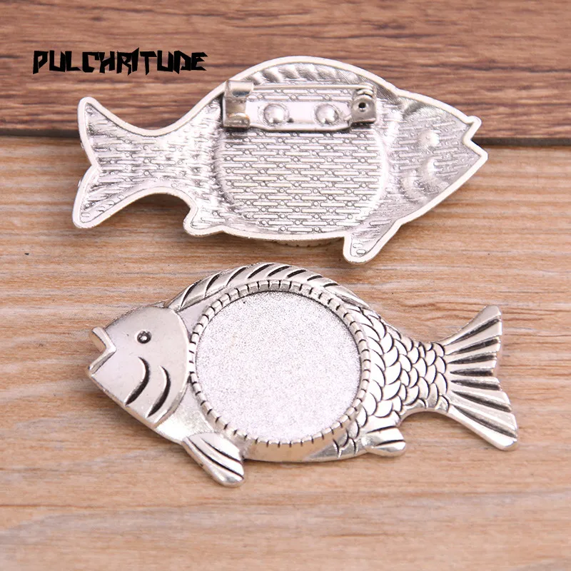 2pcs 20mm Inner Size Two Color Fish Animal Toothed Brooch Cabochon Base Setting Charms Pendant | Украшения и аксессуары