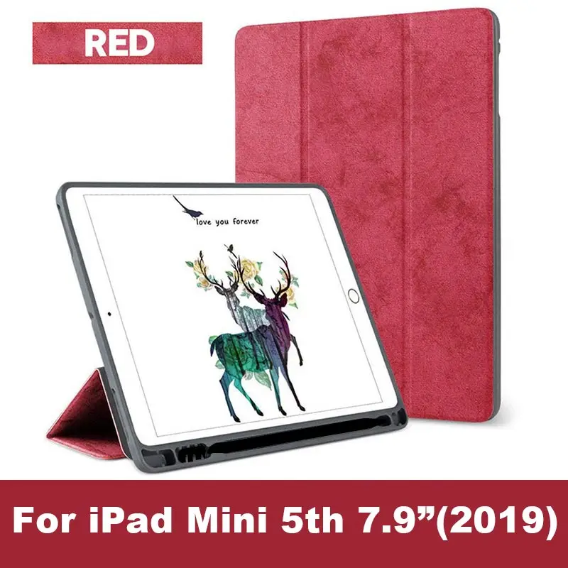 For mini 5 Red 02 Для нового iPad mini 5 Чехол 7," с карандашом Держатель смарт ткань текстура мягкий силиконовый чехол для iPad mini 1 2 3 4 Funda Capa - Цвет: For mini 5 Red 02
