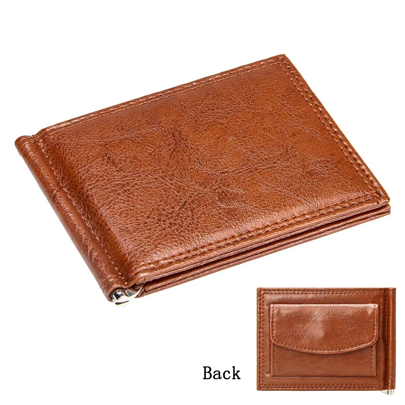 8198 Brown Винтажный Мужской кожаный зажим для денег, 2 сложения, деловые мужские тонкие кошельки из искусственной кожи, чехол для кредитных карт, небольшой зажим, кошелек, зажимы для денег - Цвет: 8198 Brown