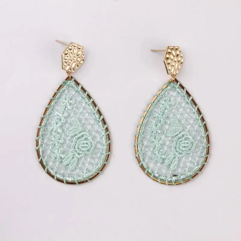 E5786 Mint ZWPON, модные серьги-капли с машинной вышивкой, кружевами и цветочной вышивкой для женщин, серьги-шестигранники, ювелирные изделия - Окраска металла: E5786 Mint