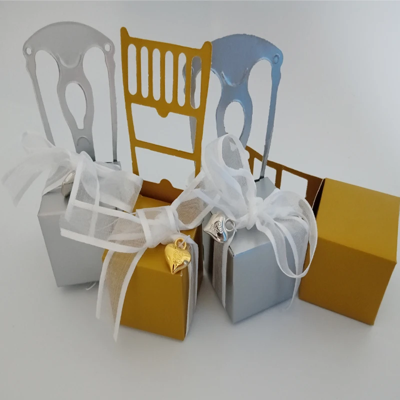 10 шт./лот золотистый Серебристый стул коробка для конфет Подарочная Свадебная
