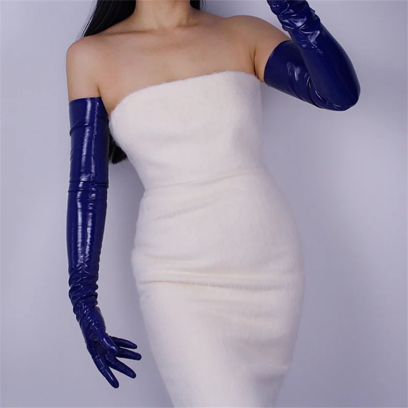 Patent leather blue Женские 13 цветов Горячая Распродажа очень длинные перчатки 70 см Длинные Локоть искусственная кожа без подкладки длинные перчатки 3-TB21 - Color: Patent leather blue