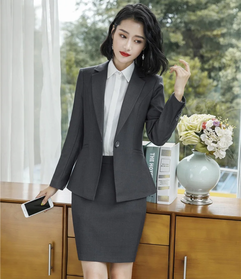 

Autumn Winter Professional Blazers Women Business Suits Jackets Coat And Skirt For Ladies Uniform Styles Female Blazer Sets