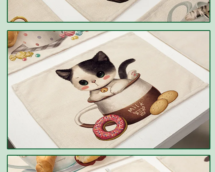 Современный домашний декор love cat узор таблички бельевые прокладки для кухонного стола Новогодняя Рождественская салфетка под приборы для обеденного стола