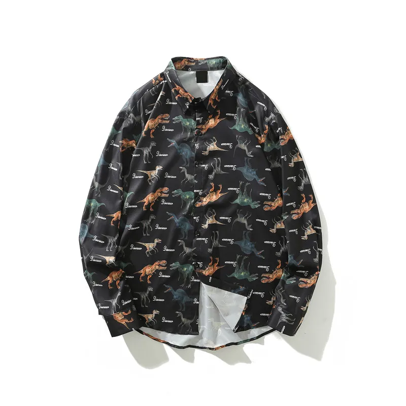 black shirt Мужские рубашки с длинным рукавом и принтом темных икон. Новинка. Винтажные рубашки в стиле хип-хоп. Свободные мужские рубашки - Цвет: black shirt