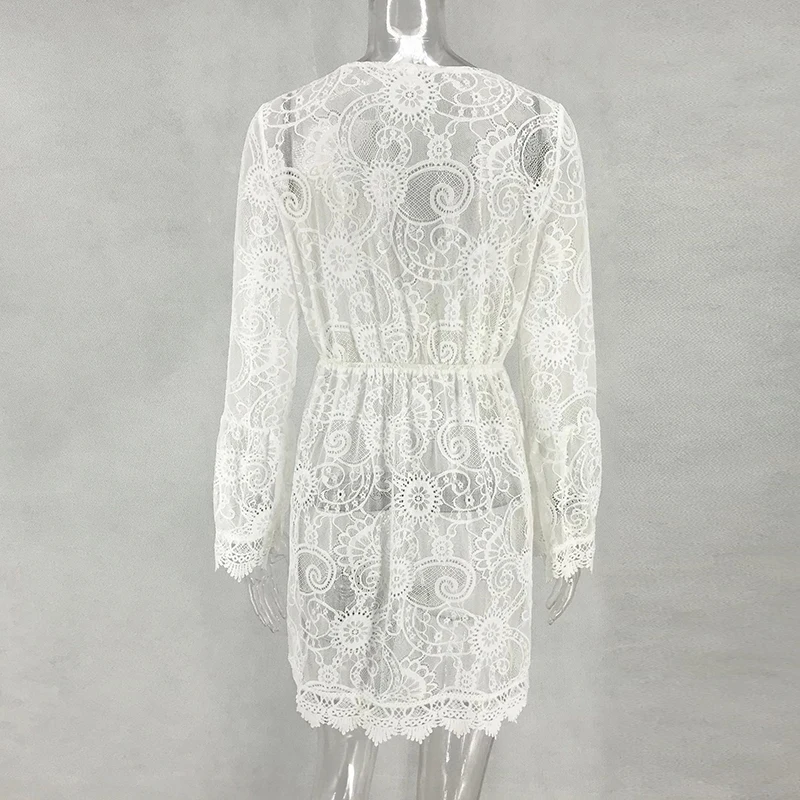 Женское пляжное платье с V образным вырезом длинным рукавом|Женские платья| |