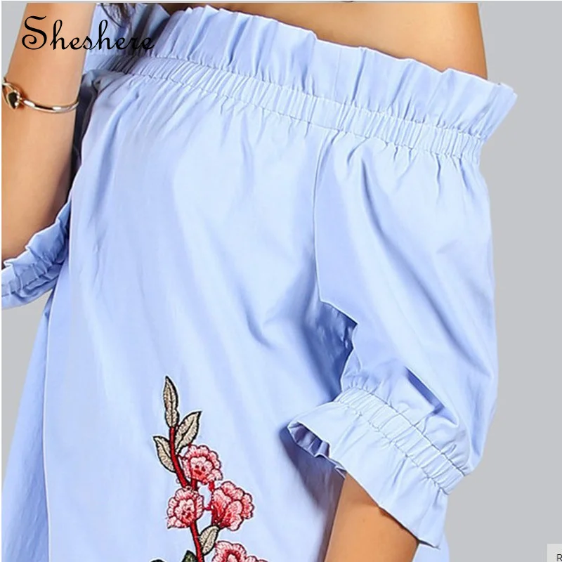 Sheshere женщины цветочная вышивка dress slash шеи с плеча оборками коротким рукавом