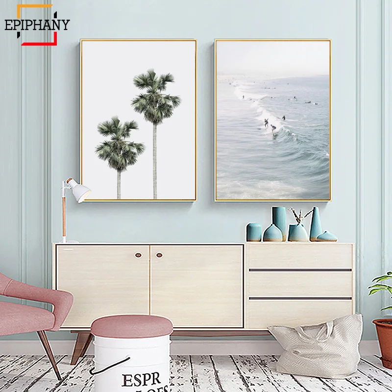 Декор для дома пляжа и пальм океан Художественная печать Калифорния Серферы