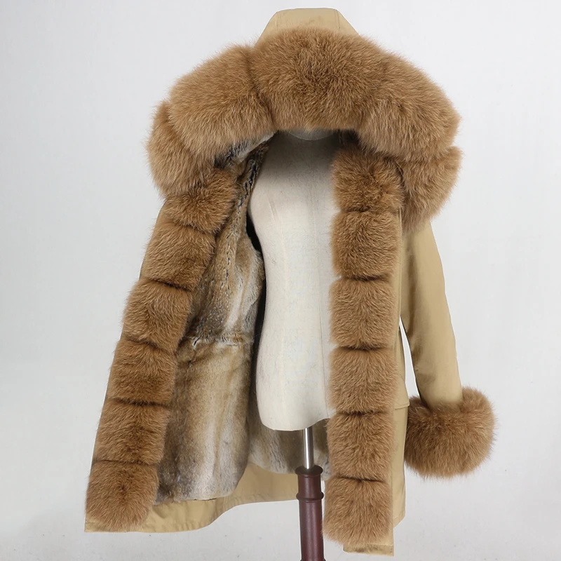 brown camel Водонепроницаемая парка OFTBUY, длинное пальто с натуральным мехом енота, Воротник из лисьего меха, капюшон, подкладка из кроличьего меха, толстая теплая верхняя одежда, уличная одежда - Цвет: brown camel
