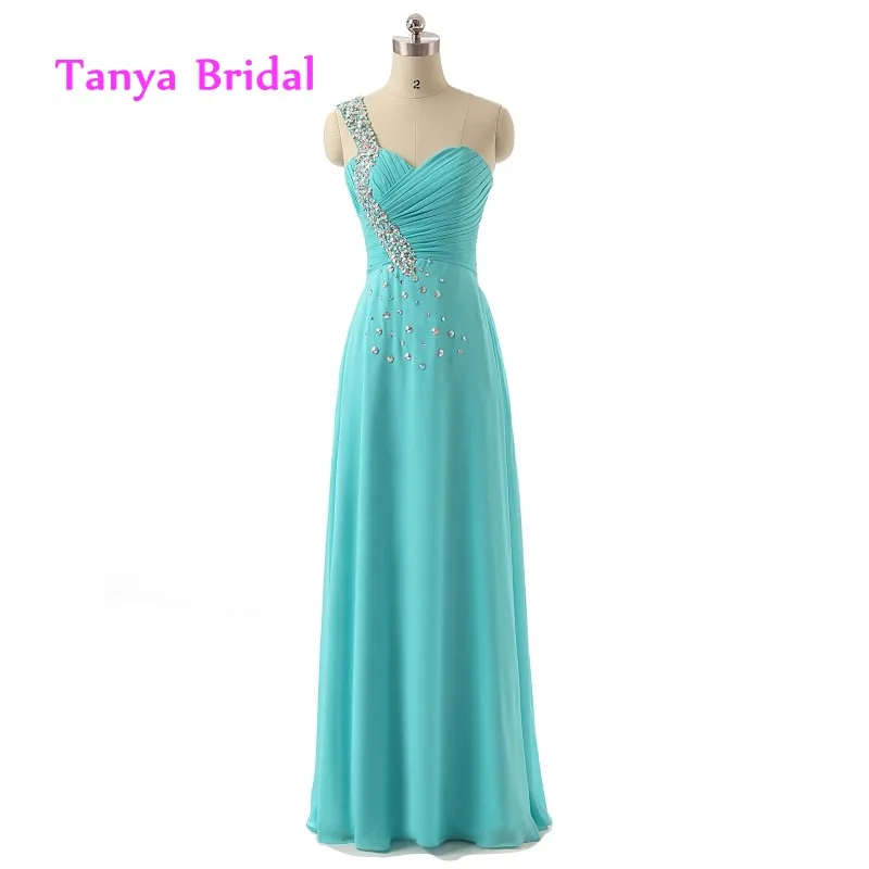 Одно плечо бирюзовое платье для подружки неветы vestido turquesa Бисер кристаллы