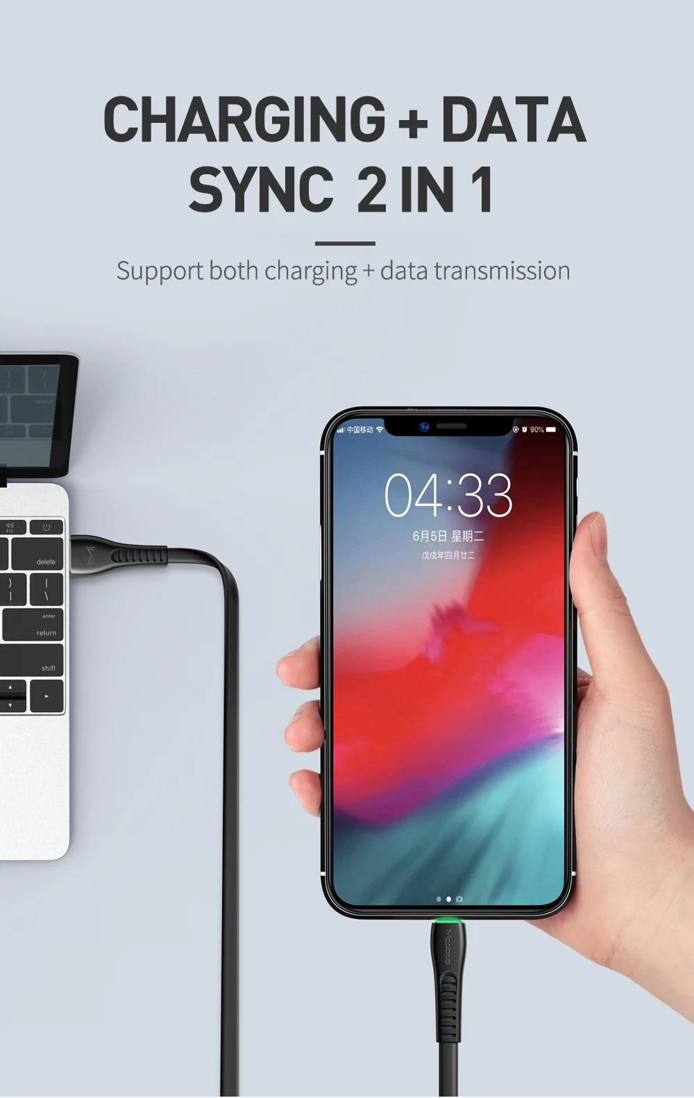 MCDODO USB кабель 2A Быстрая зарядка Телефон Зарядное устройство Шнур данных светодиодный USB кабель для iPhone X XS MAX XR 8 7 6S Plus iPad mini IOS 1,8 мм