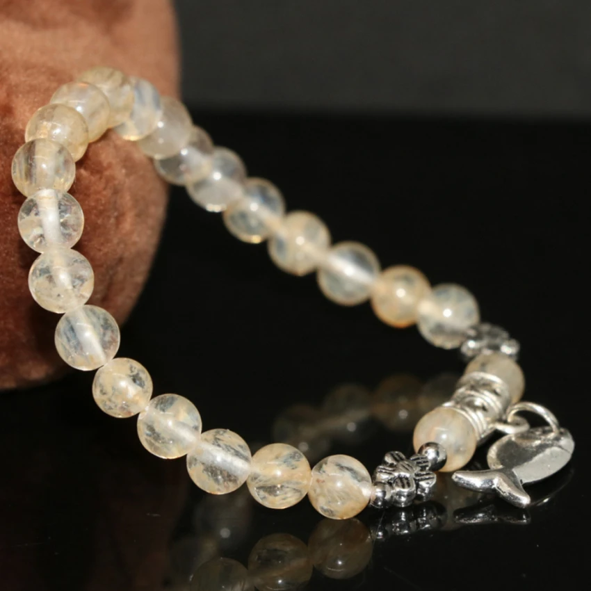 Античная новый желтый арбуз кварц с серебряным покрытием Fish подвеска браслет для