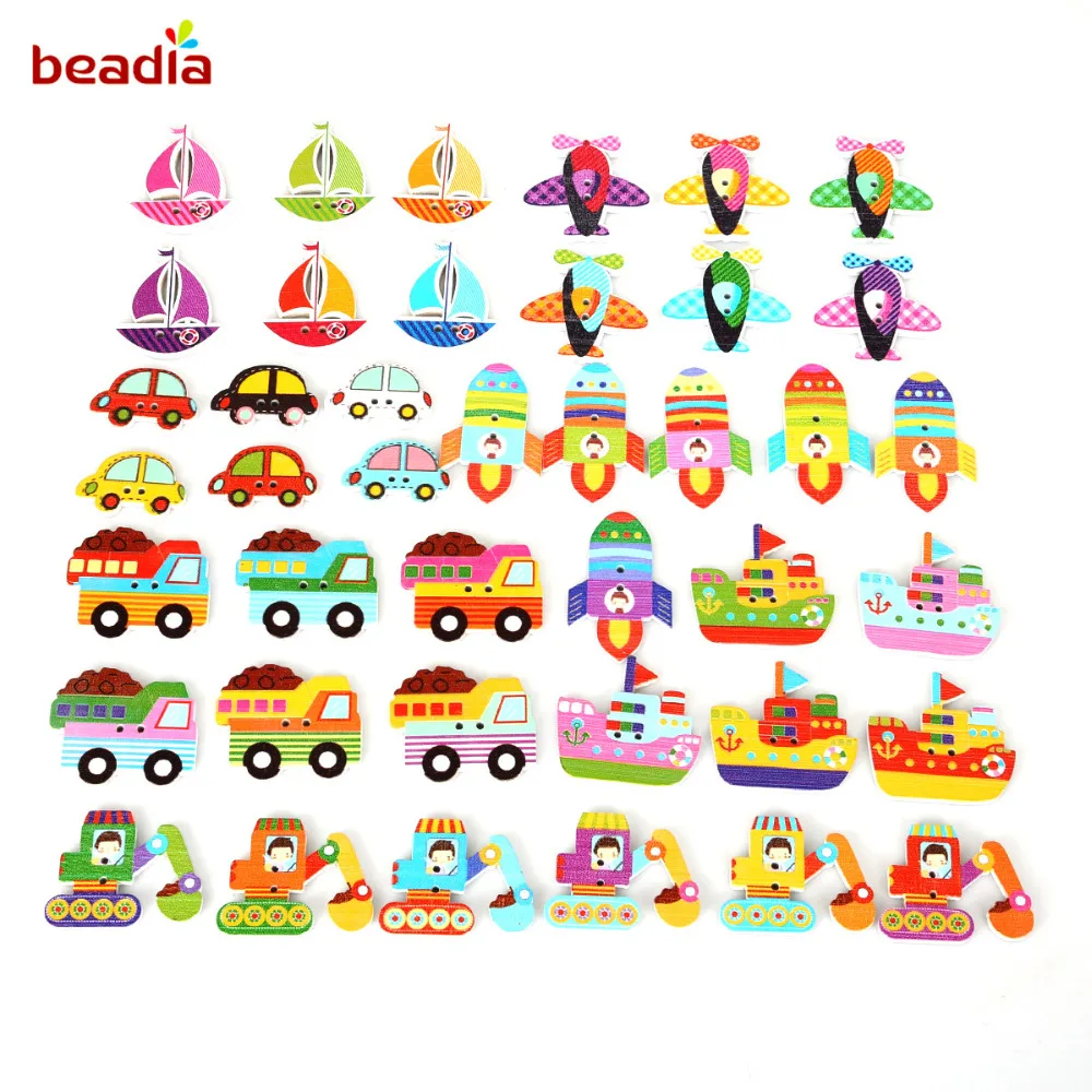 70 шт. деревянные бусины с двумя отверстиями для самолета грузовика автомобиля