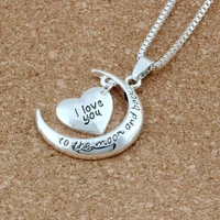 2pcs new antique silver silver plated crescent moon heart charm i love you to the moon and back necklace t 24