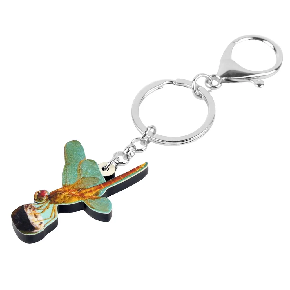 Bonsny Statement Acrylic Green Dragonfly Insect Key Chain Keychain Ring Cartoon Animal Jewelry For Women Girls Teens Bag Pendant | Украшения