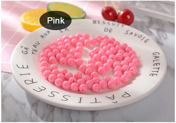 Pink 8 мм Пластиковые акриловые массивные бусины Гладкие Круглые свободные бусины для изготовления ювелирных изделий браслет ювелирных изделий Аксессуары для DIY - Цвет: Pink