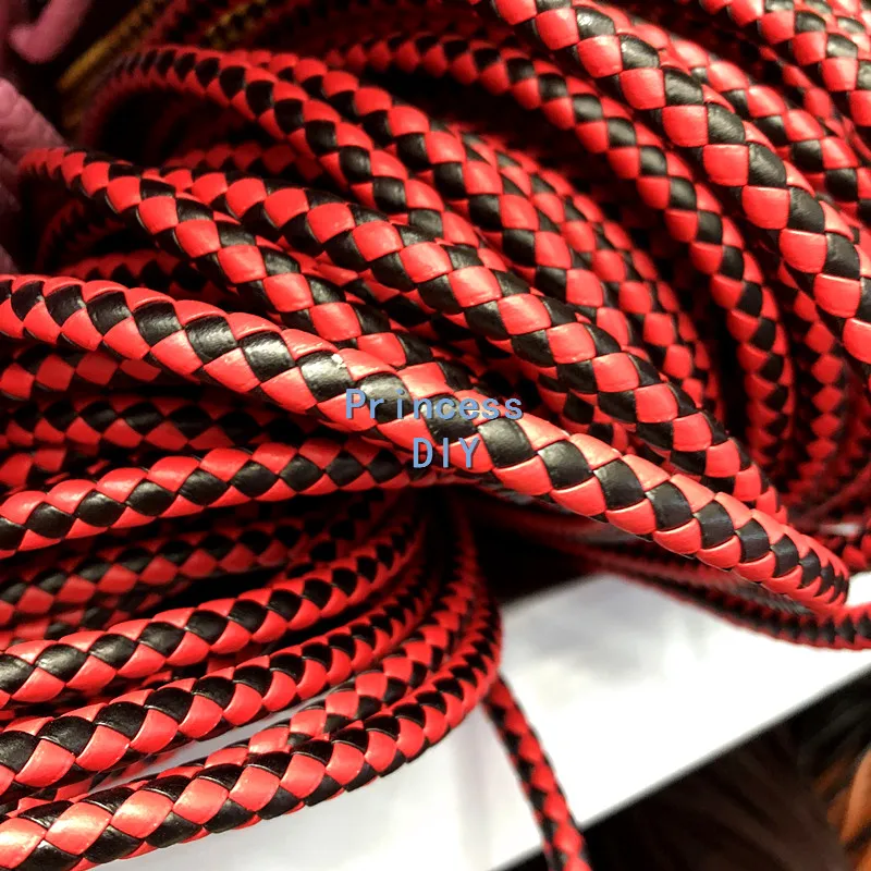 5M/Lot Jewelry Making Finding Red Black 6mm Braided Round Cord Bolo Strip Leather Ribbon DIY Necklace Bracelet Key Chain Materia