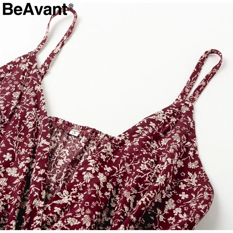 BeAvant женское платье на бретельках с v-образным вырезом, бохо, цветочный принт, длинное платье с оборками, женское пляжное платье с высокой талией для отдыха, vestidos
