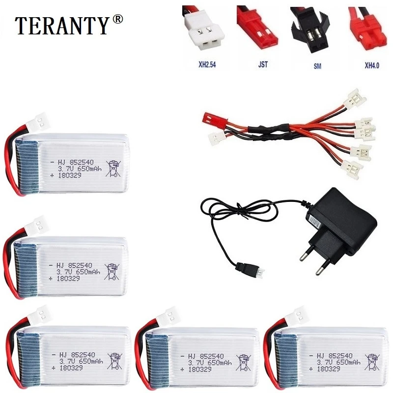 Литий полимерный аккумулятор 40C 3 7 в 650 мАч с 5 Usb кабелями для зарядки X5 X5c X5sc X5sw 2 4g Rc